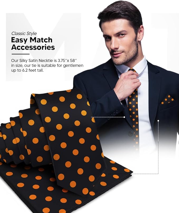 Vittorio Farina Polka Dot Necktie &amp; Pocket Square - NH-PD_10_GOLD_BLACK - Classy Cufflinks