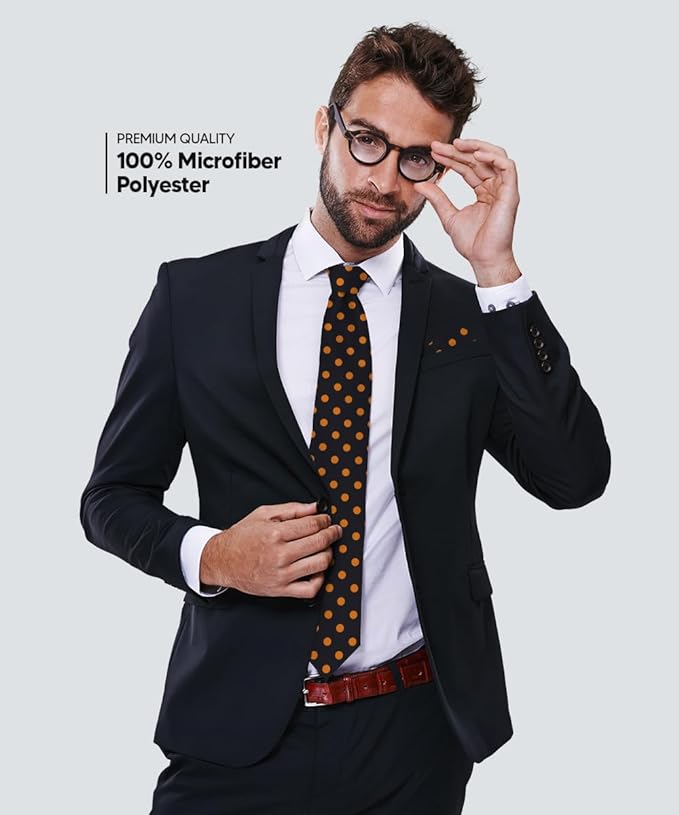 Vittorio Farina Polka Dot Necktie & Pocket Square - NH-PD_10_GOLD_BLACK - Classy Cufflinks
