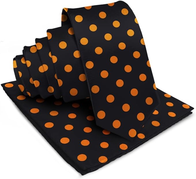 Vittorio Farina Polka Dot Necktie &amp; Pocket Square - NH-PD_10_GOLD_BLACK - Classy Cufflinks