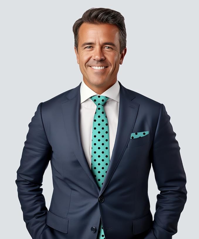 Vittorio Farina Polka Dot Necktie &amp; Pocket Square - NH-PD_17_BLACK_AQUA - Classy Cufflinks