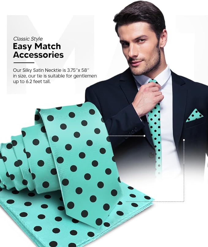 Vittorio Farina Polka Dot Necktie &amp; Pocket Square - NH-PD_17_BLACK_AQUA - Classy Cufflinks