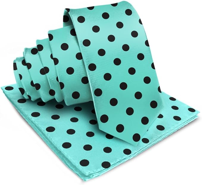 Vittorio Farina Polka Dot Necktie &amp; Pocket Square - NH-PD_17_BLACK_AQUA - Classy Cufflinks