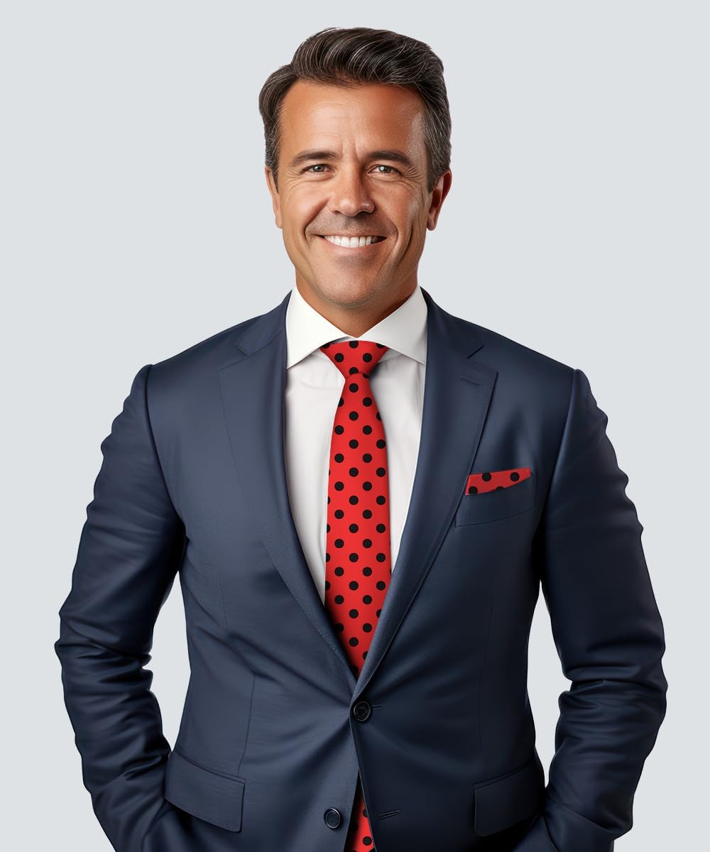 Vittorio Farina Polka Dot Necktie &amp; Pocket Square Multipacks - NH-PD-3_RED - Classy Cufflinks