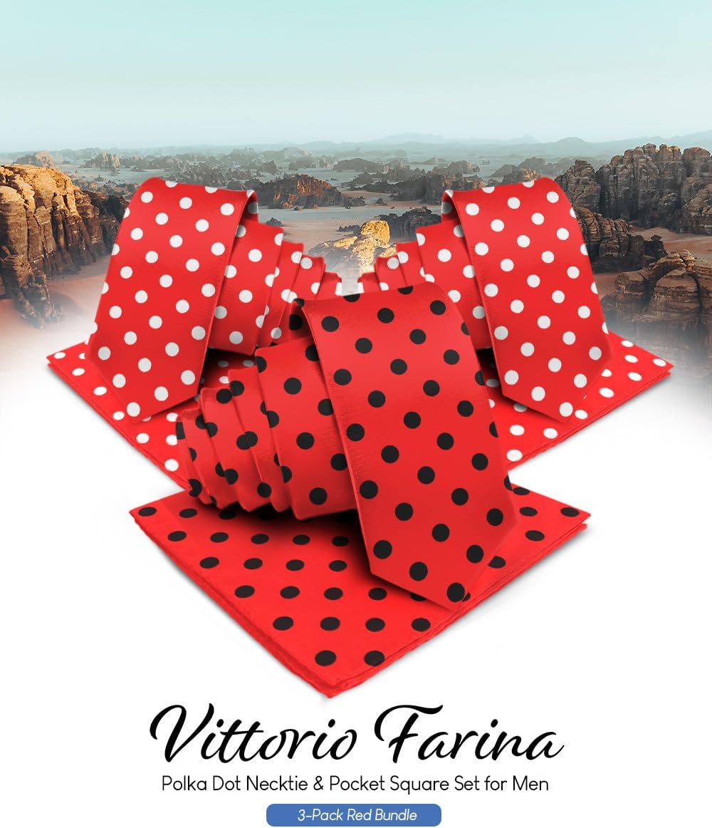 Vittorio Farina Polka Dot Necktie &amp; Pocket Square Multipacks - NH-PD-3_RED - Classy Cufflinks