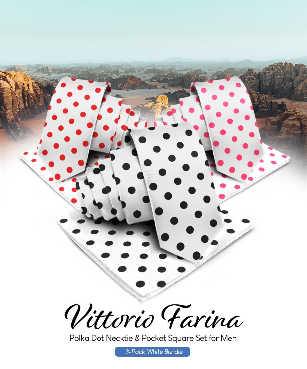 Vittorio Farina Polka Dot Necktie &amp; Pocket Square Multipacks - NH - PD - 3_WHITE - Classy Cufflinks