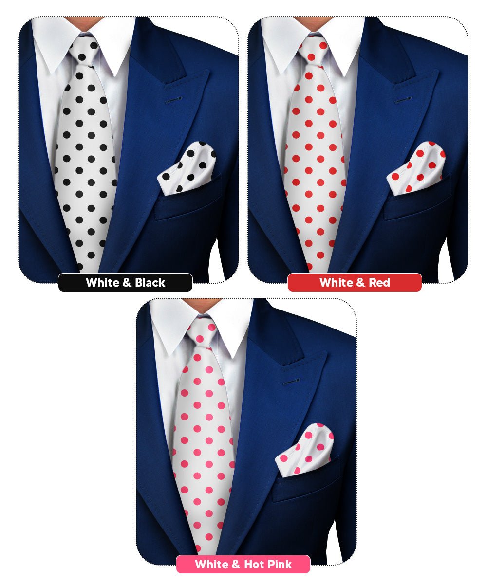 Vittorio Farina Polka Dot Necktie &amp; Pocket Square Multipacks - NH - PD - 3_WHITE - Classy Cufflinks