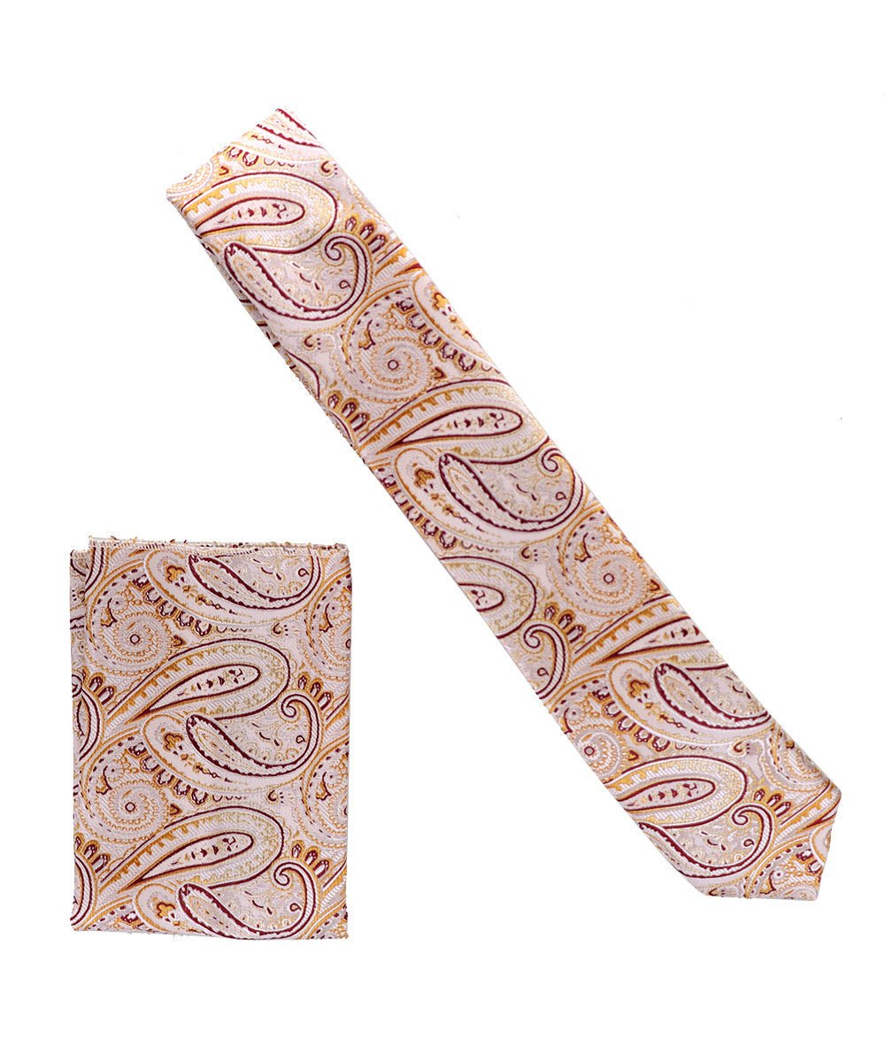 Vittorio Farina Skinny Designer Satin Necktie &amp; Pocket Square - NH - SD - 0035 - Classy Cufflinks