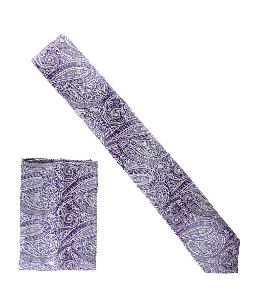 Vittorio Farina Skinny Designer Satin Necktie &amp; Pocket Square - NH - SD - 0036 - Classy Cufflinks