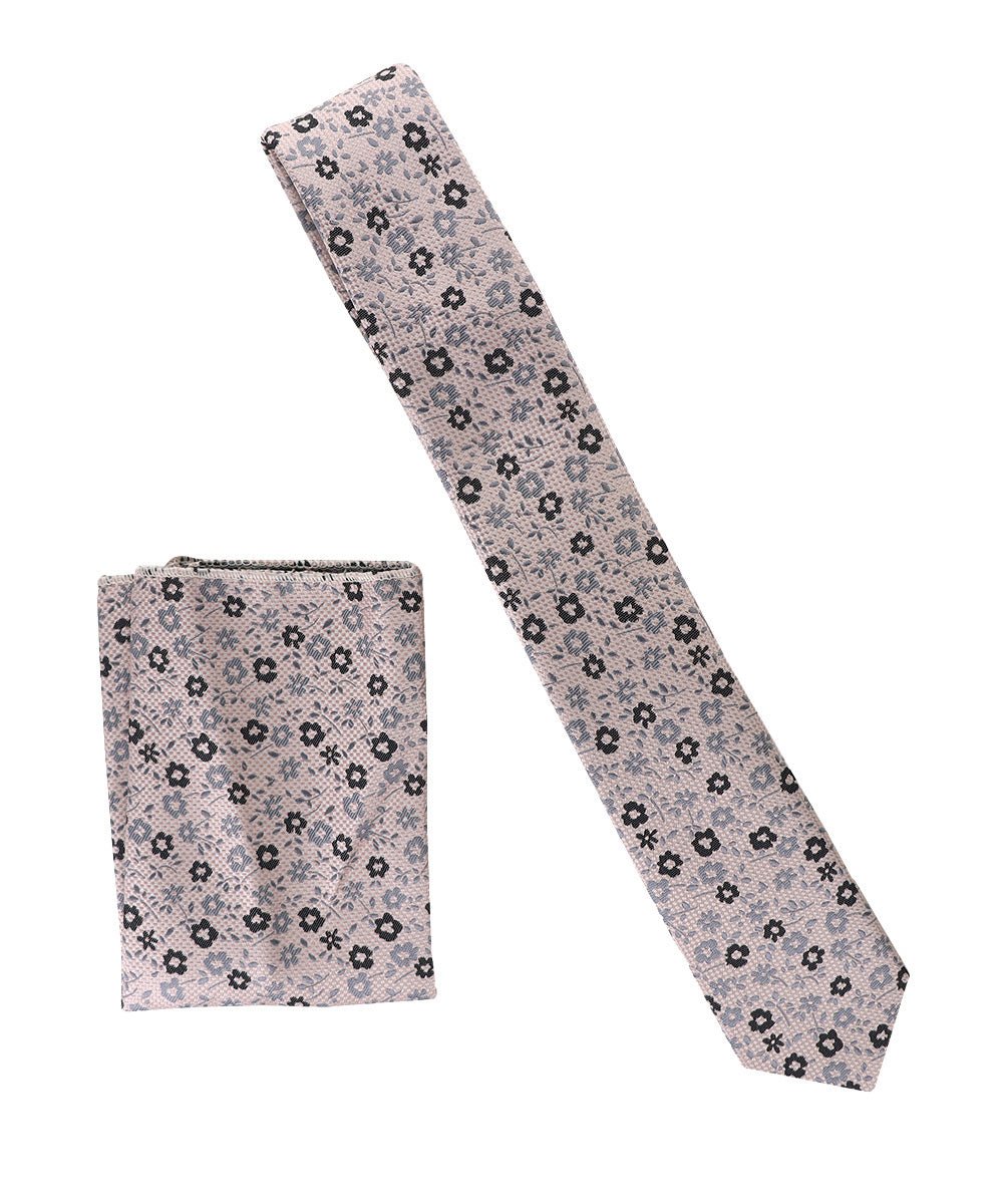 Vittorio Farina Skinny Designer Satin Necktie &amp; Pocket Square - NH - SD - 0039 - Classy Cufflinks