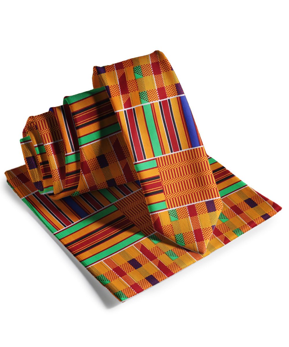 Vittorio Farina Men's Kente Satin Necktie &amp; Pocket Square - NH - SKINNY - K_Kente 1 - Classy Cufflinks