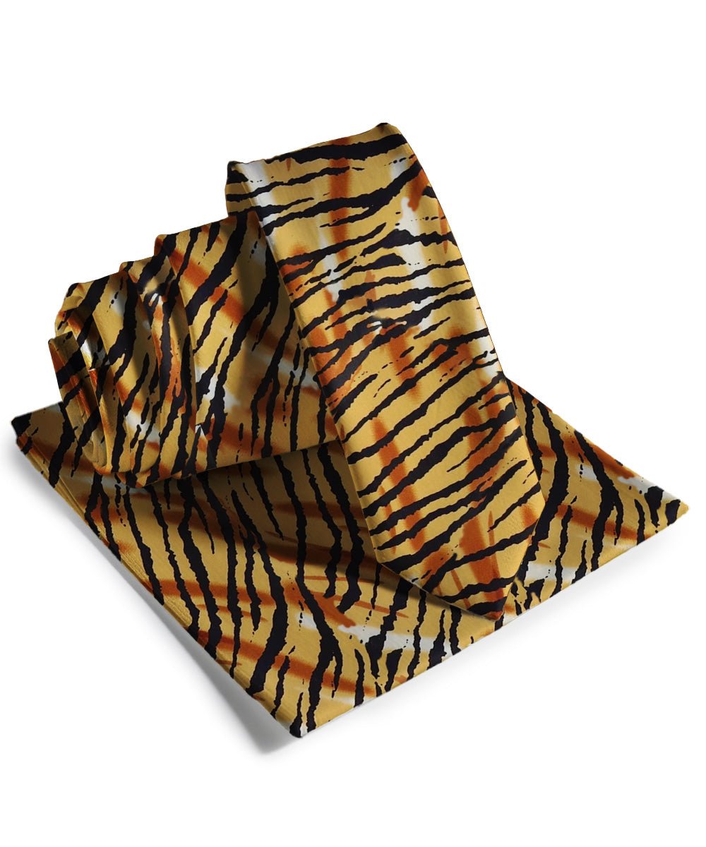 Vittorio Farina Men's Kente Satin Necktie &amp; Pocket Square - NH - SKINNY - K_Tiger - Classy Cufflinks