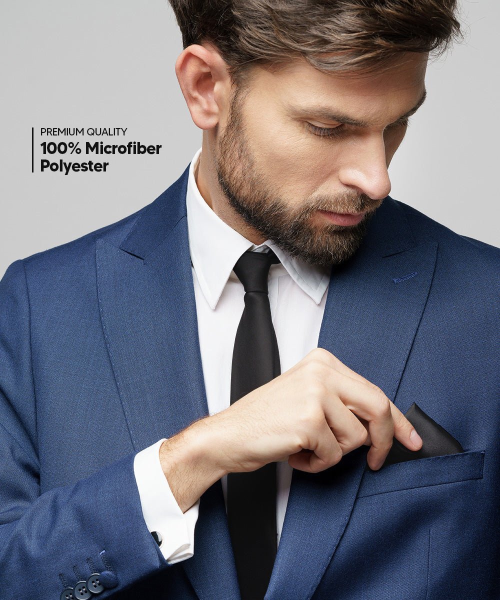 Vittorio Farina Solid Satin Necktie &amp; Pocket Square Multipacks - NH - SOLID - 3_BLACK - Classy Cufflinks