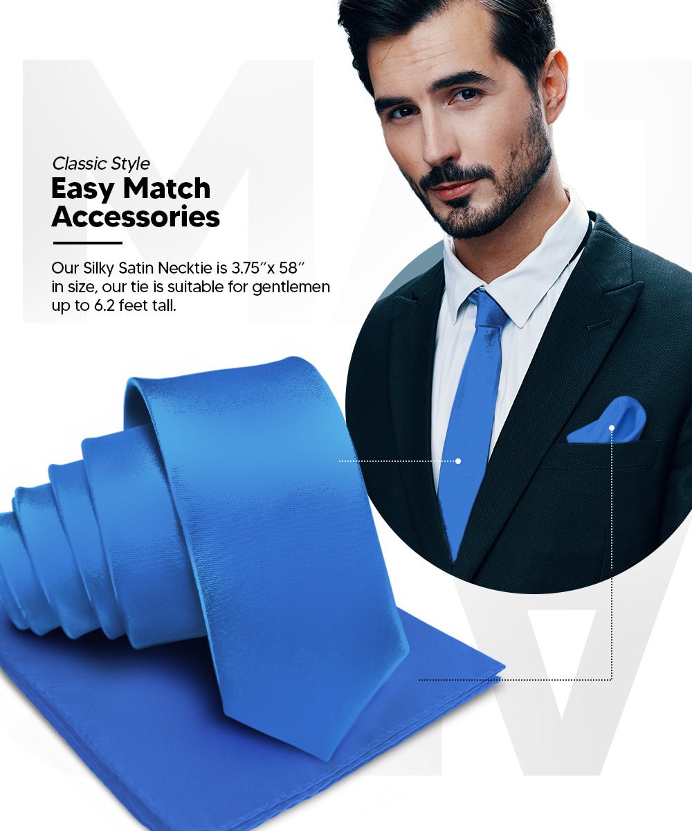 Vittorio Farina Solid Satin Necktie &amp; Pocket Square Multipacks - NH - SOLID - 3_BLUE - Classy Cufflinks
