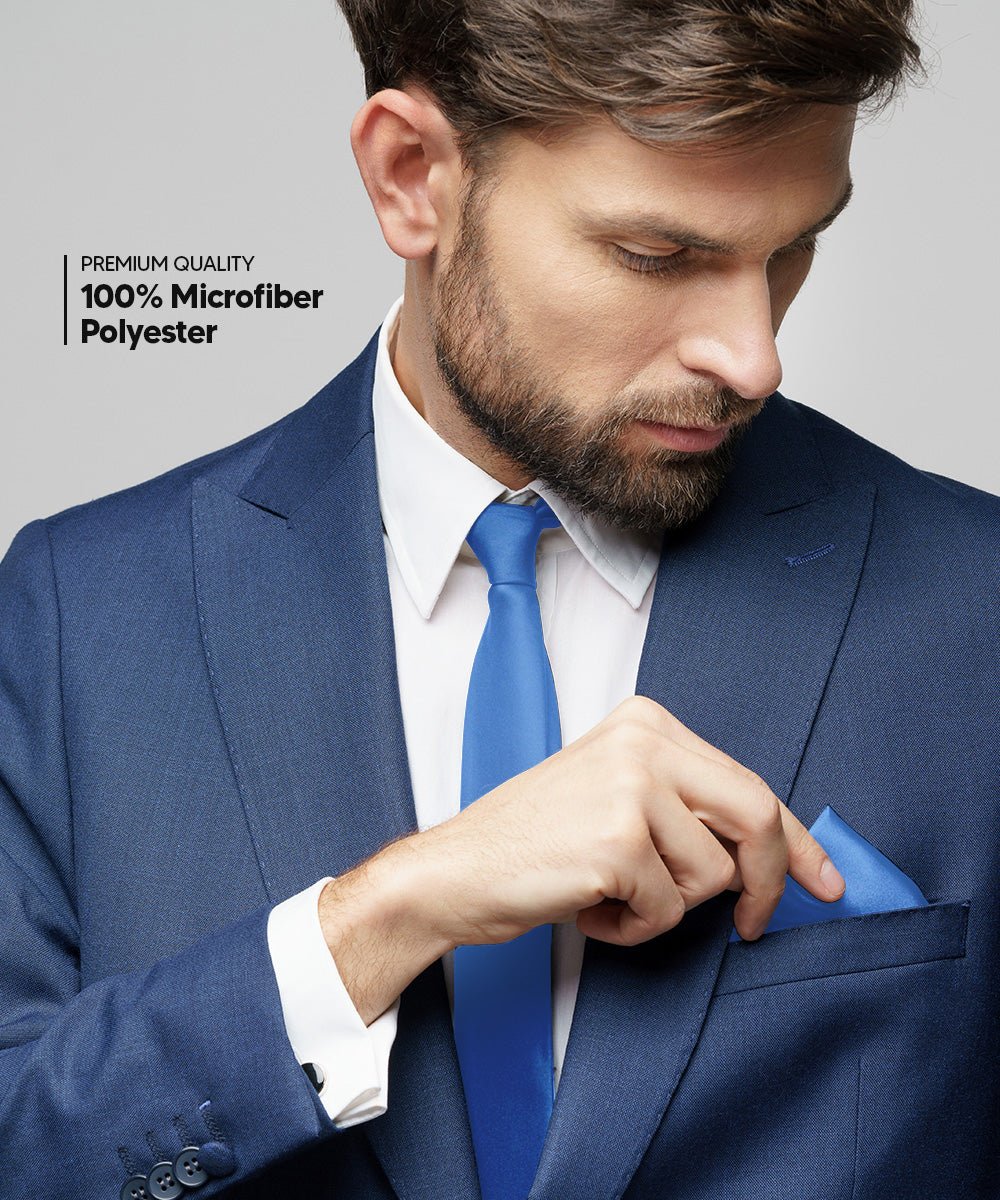 Vittorio Farina Solid Satin Necktie &amp; Pocket Square Multipacks - NH - SOLID - 3_BLUE - Classy Cufflinks