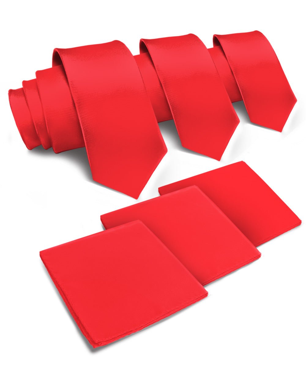 Vittorio Farina Solid Satin Necktie &amp; Pocket Square Multipacks - NH - SOLID - 3_RED - Classy Cufflinks