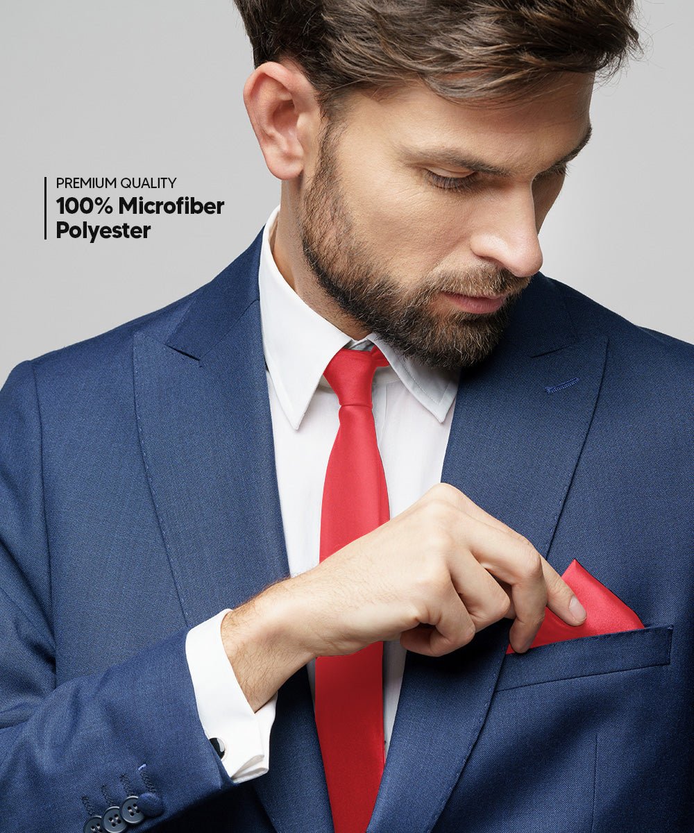 Vittorio Farina Solid Satin Necktie &amp; Pocket Square Multipacks - NH - SOLID - 3_RED - Classy Cufflinks