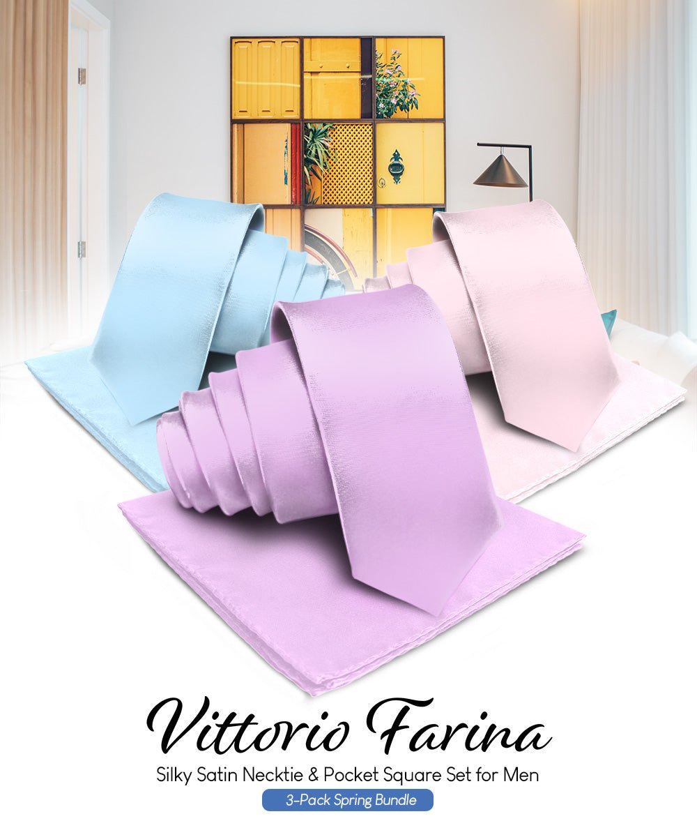 Vittorio Farina Solid Satin Necktie &amp; Pocket Square Multipacks - NH - SOLID - 3_SPRING1 - Classy Cufflinks