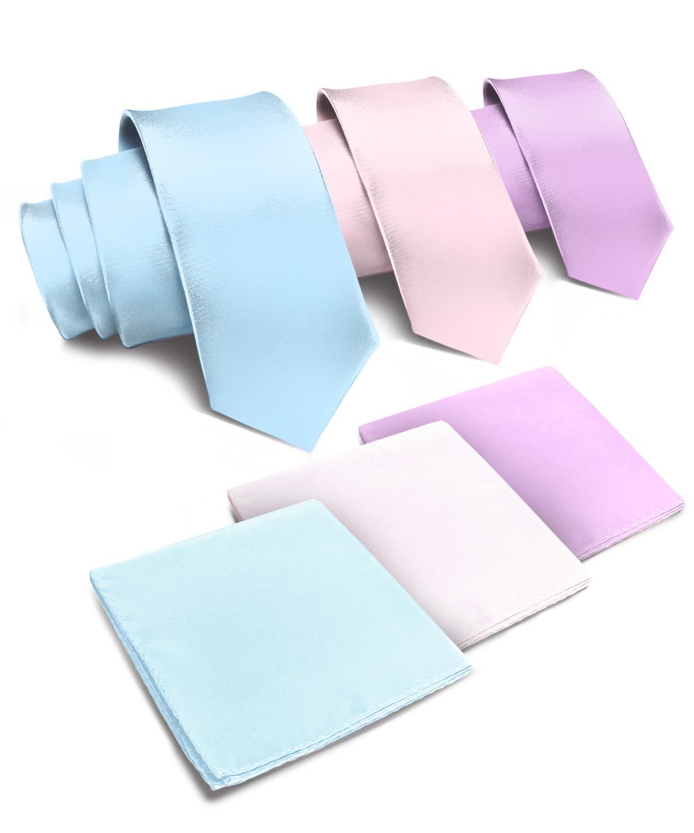 Vittorio Farina Solid Satin Necktie &amp; Pocket Square Multipacks - NH - SOLID - 3_SPRING1 - Classy Cufflinks