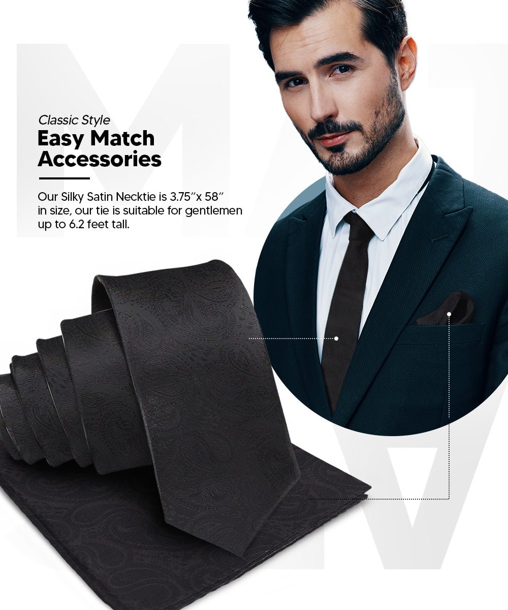 Vittorio Farina Woven Paisley Necktie &amp; Pocket Square Multipacks - NH - WP - 3_BLACK - Classy Cufflinks