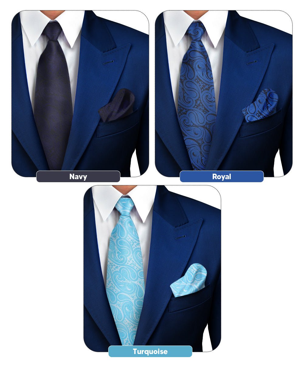 Vittorio Farina Woven Paisley Necktie &amp; Pocket Square Multipacks - NH - WP - 3_BLUE - Classy Cufflinks