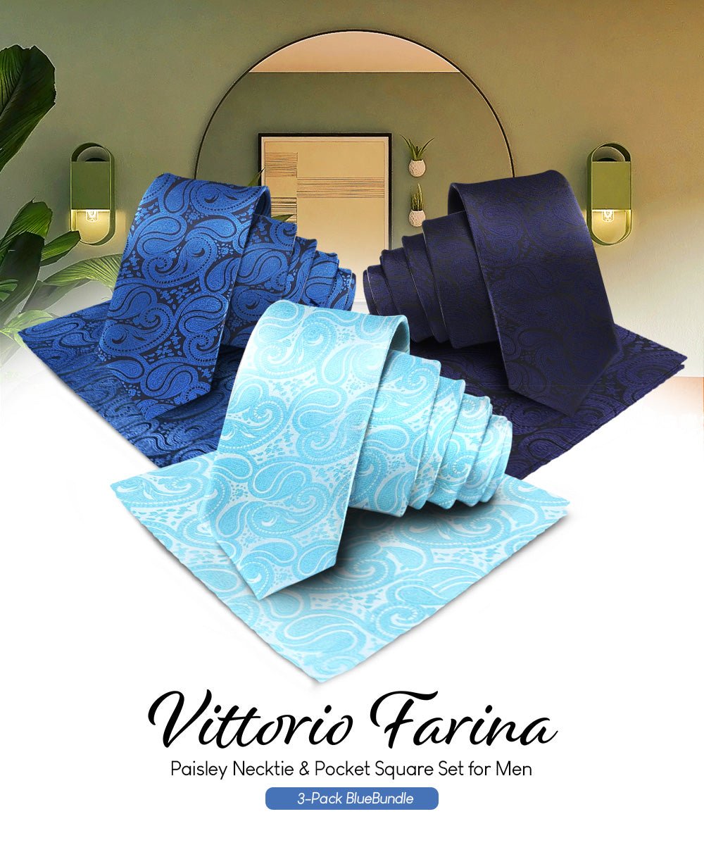 Vittorio Farina Woven Paisley Necktie &amp; Pocket Square Multipacks - NH - WP - 3_BLUE - Classy Cufflinks