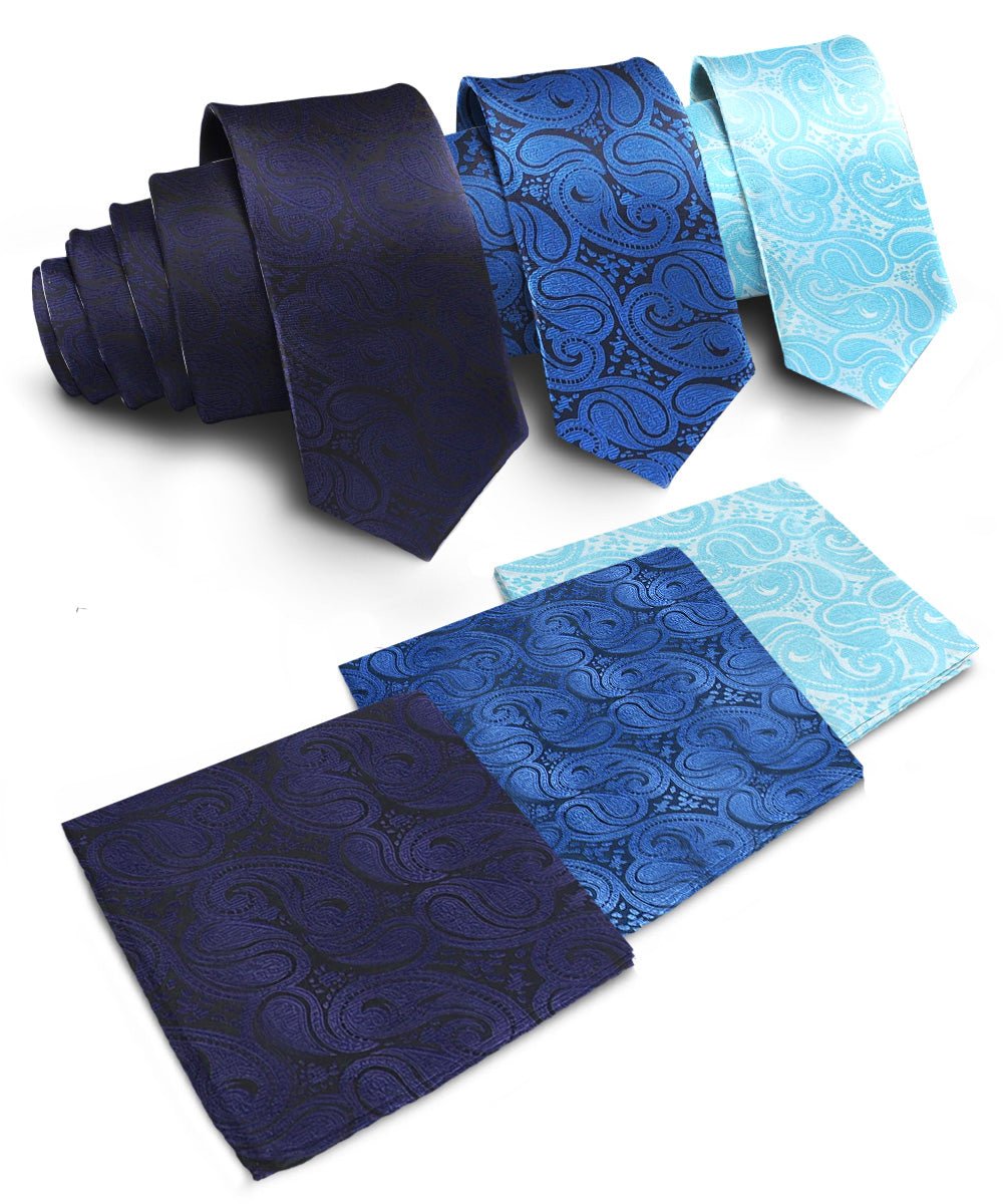 Vittorio Farina Woven Paisley Necktie &amp; Pocket Square Multipacks - NH - WP - 3_BLUE - Classy Cufflinks