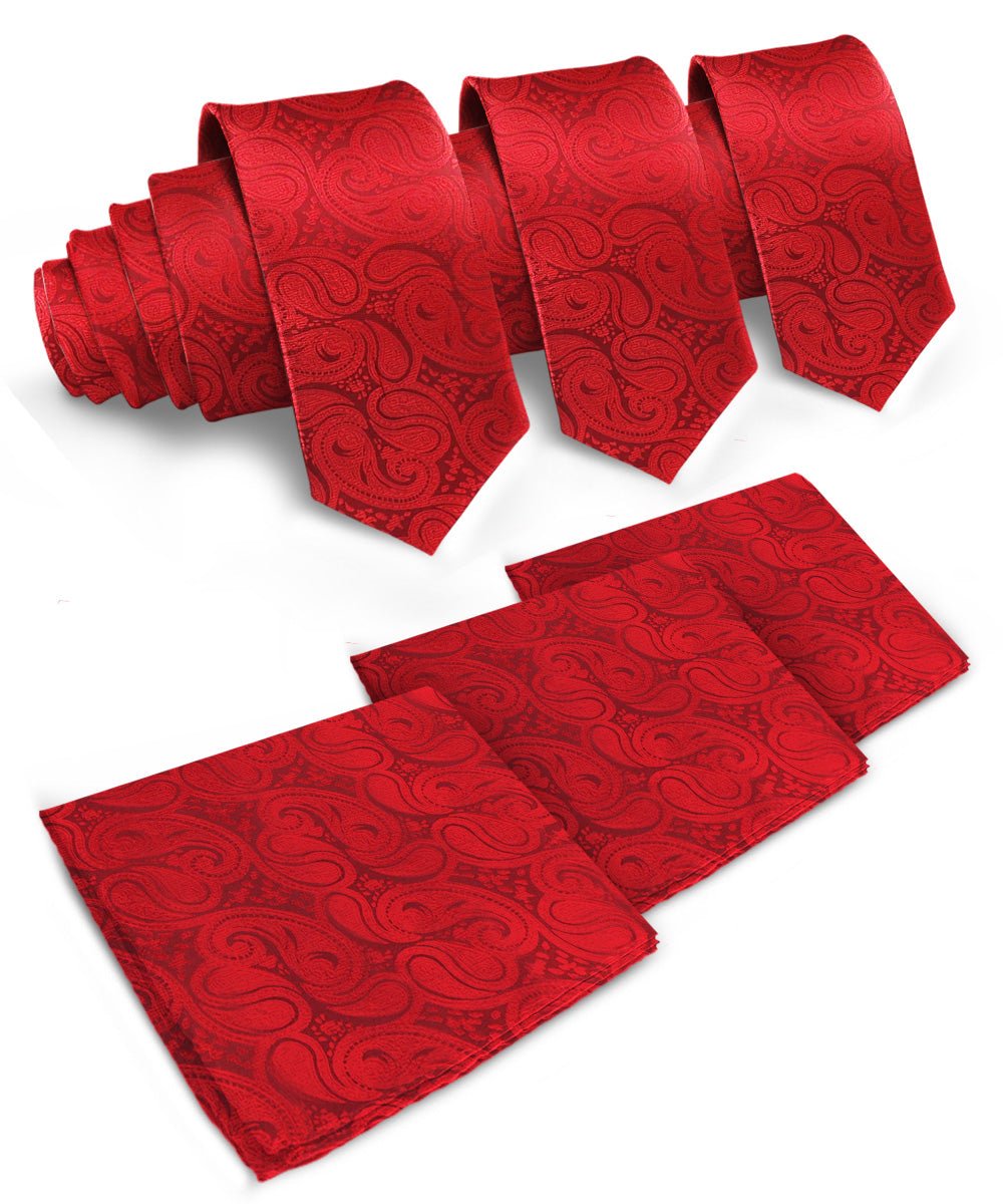 Vittorio Farina Woven Paisley Necktie &amp; Pocket Square Multipacks - NH - WP - 3_RED - Classy Cufflinks