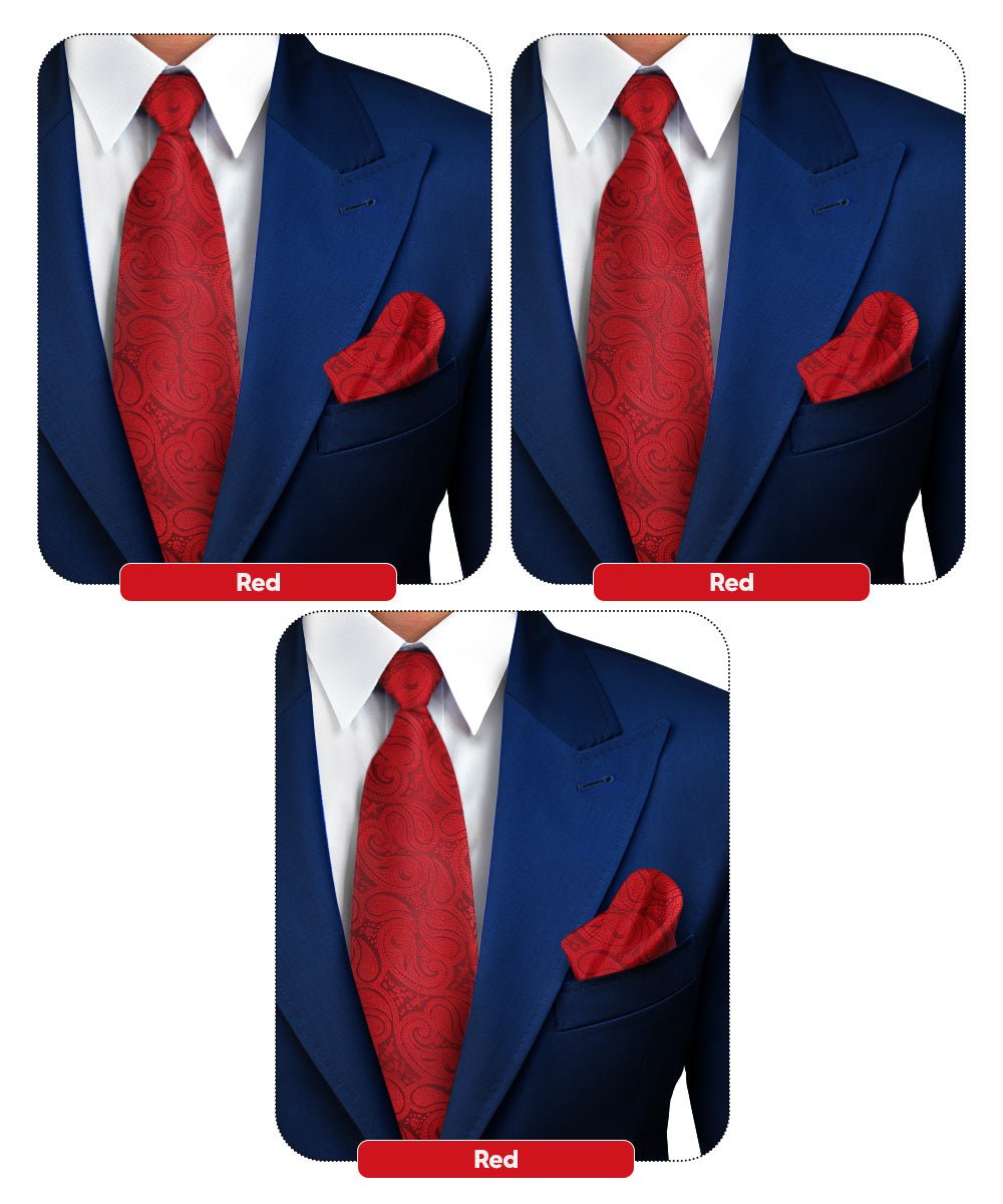 Vittorio Farina Woven Paisley Necktie &amp; Pocket Square Multipacks - NH - WP - 3_RED - Classy Cufflinks