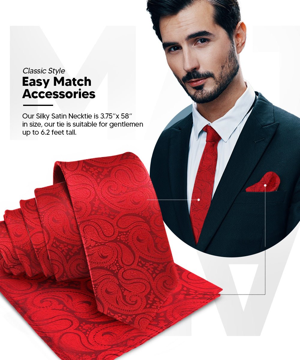 Vittorio Farina Woven Paisley Necktie &amp; Pocket Square Multipacks - NH - WP - 3_RED - Classy Cufflinks