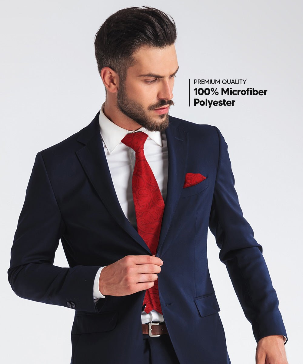 Vittorio Farina Woven Paisley Necktie &amp; Pocket Square Multipacks - NH - WP - 3_RED - Classy Cufflinks