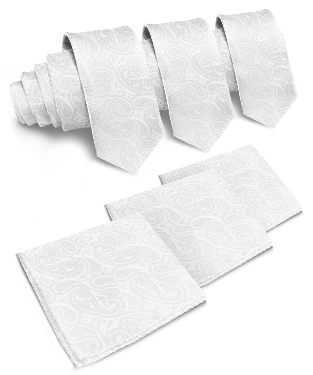 Vittorio Farina Woven Paisley Necktie &amp; Pocket Square Multipacks - NH - WP - 3_WHITE - Classy Cufflinks