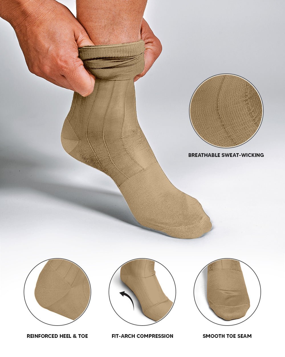 Vittorio Farina Men's Ribbed Shear Nylon Over The Calf Dress Socks - o - c - beige - 3 - Classy Cufflinks