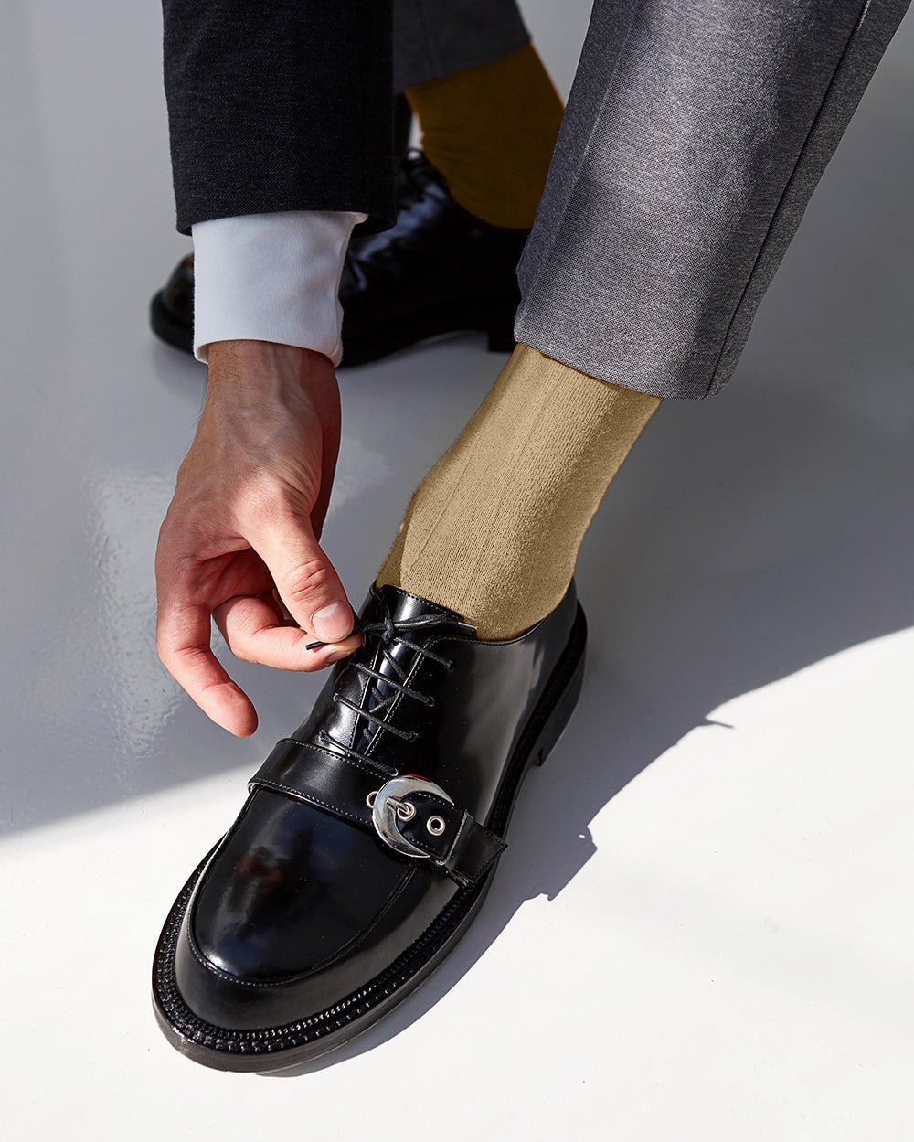 Vittorio Farina Men's Ribbed Shear Nylon Over The Calf Dress Socks - o - c - beige - 3 - Classy Cufflinks
