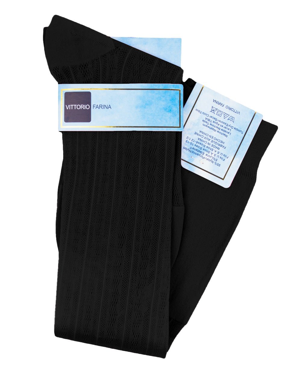 Vittorio Farina Men's Ribbed Shear Nylon Over The Calf Dress Socks - o - c - black - l1 - 3 - Classy Cufflinks