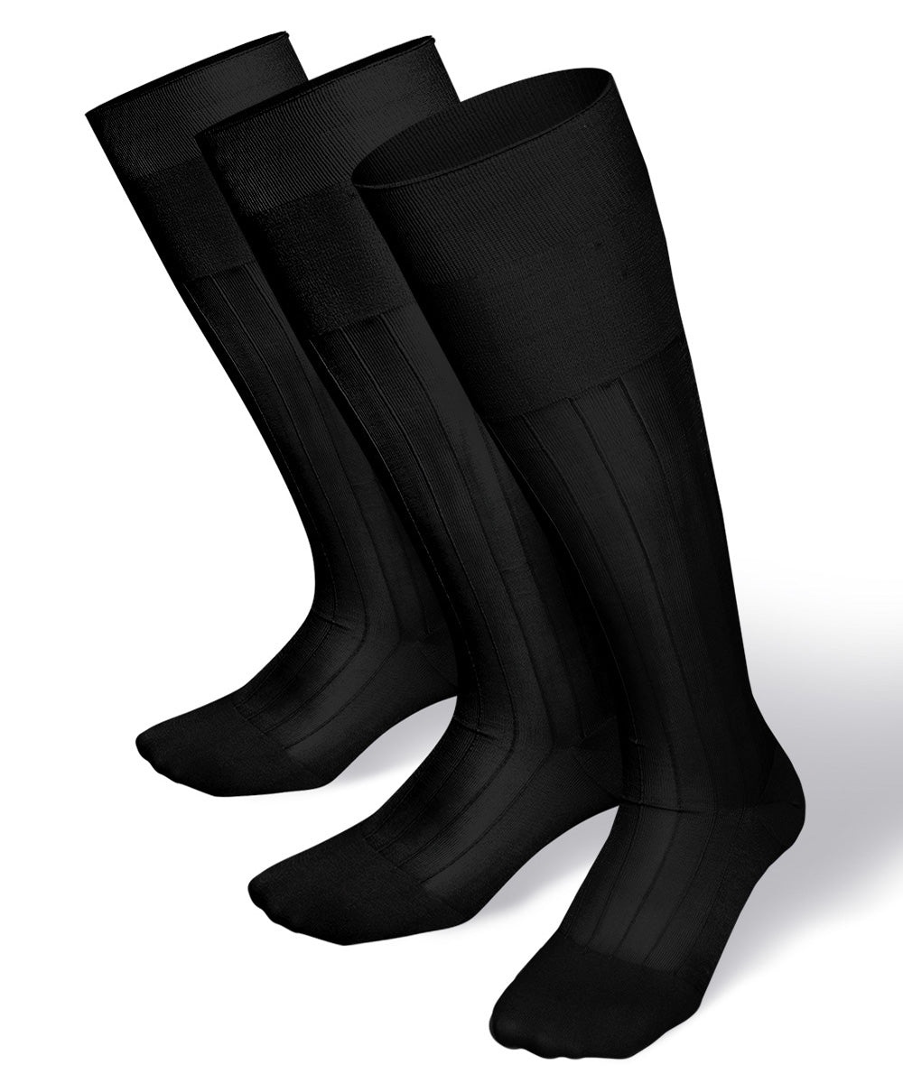 Vittorio Farina Men&#39;s Ribbed Shear Nylon Over The Calf Dress Socks - o - c - black - l1 - 3 - Classy Cufflinks