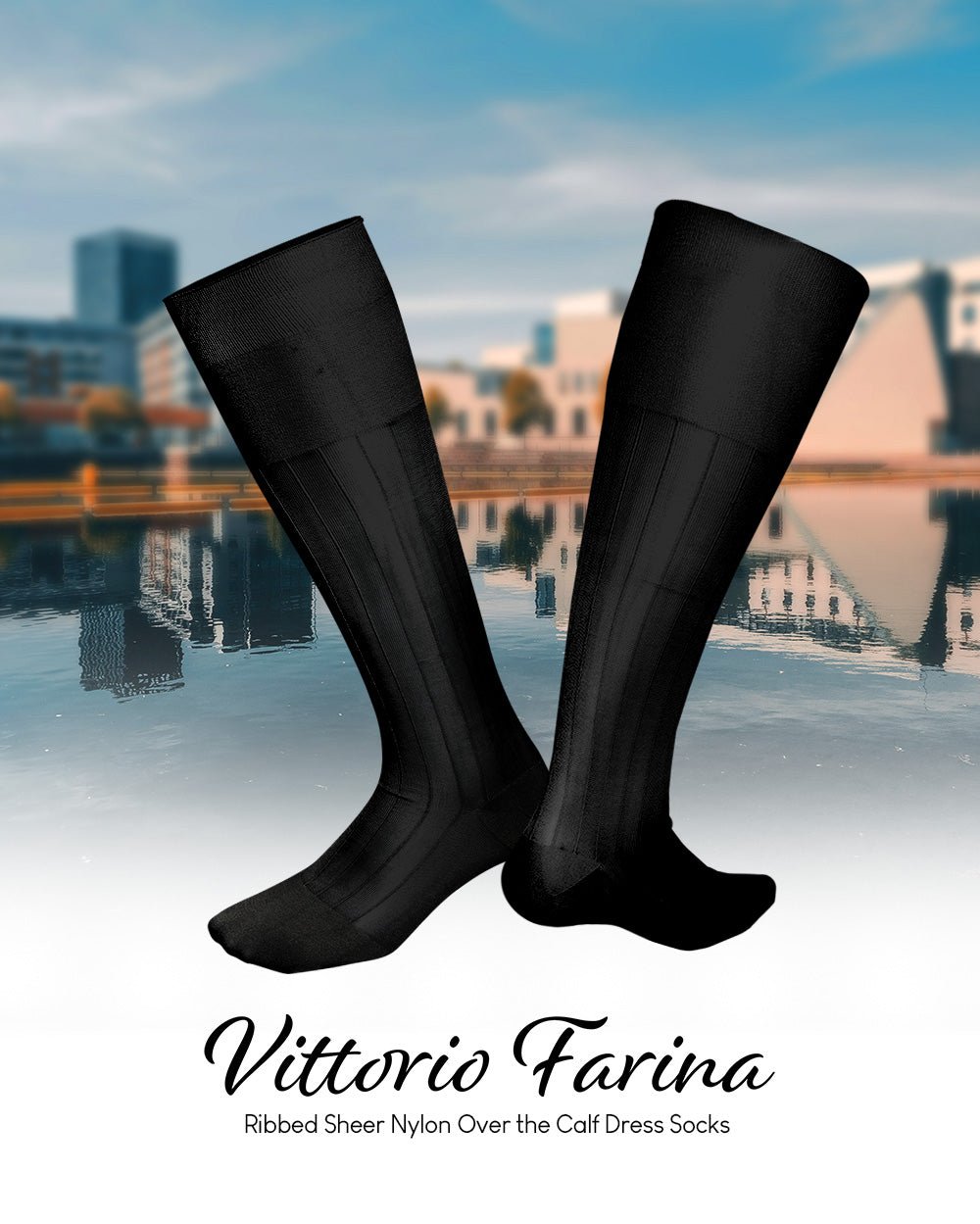 Vittorio Farina Men's Ribbed Shear Nylon Over The Calf Dress Socks - o - c - black - l1 - 3 - Classy Cufflinks