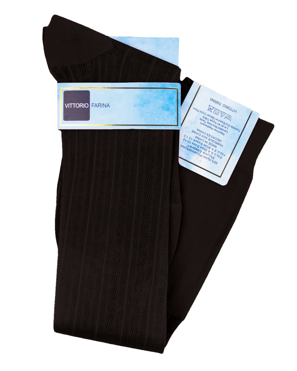 Vittorio Farina Men's Ribbed Shear Nylon Over The Calf Dress Socks - o - c - brown - 3 - Classy Cufflinks