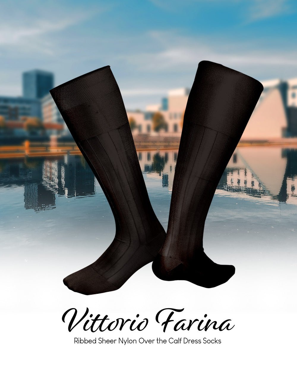 Vittorio Farina Men's Ribbed Shear Nylon Over The Calf Dress Socks - o - c - brown - 3 - Classy Cufflinks