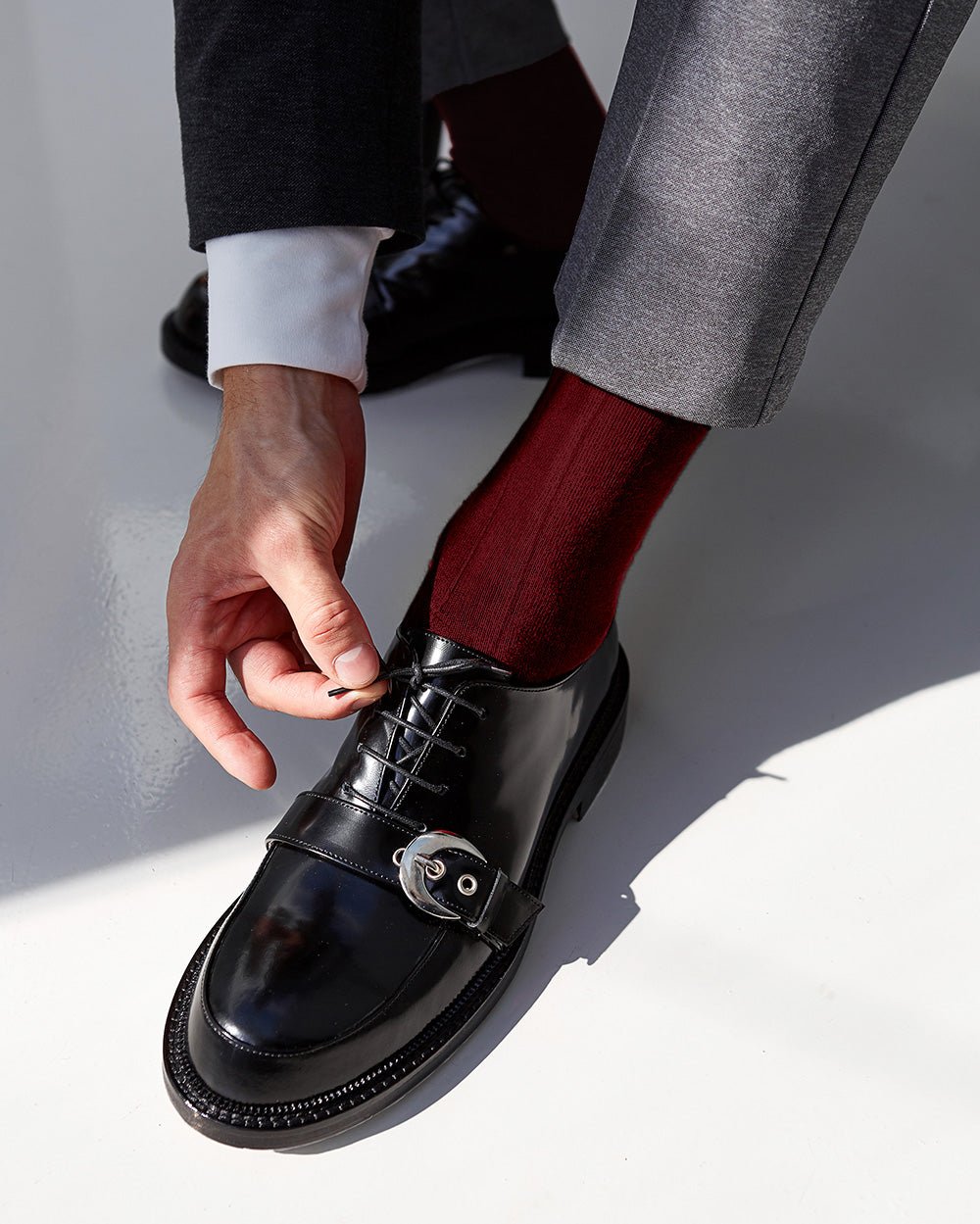 Vittorio Farina Men's Ribbed Shear Nylon Over The Calf Dress Socks - o - c - burgundy - 3 - Classy Cufflinks