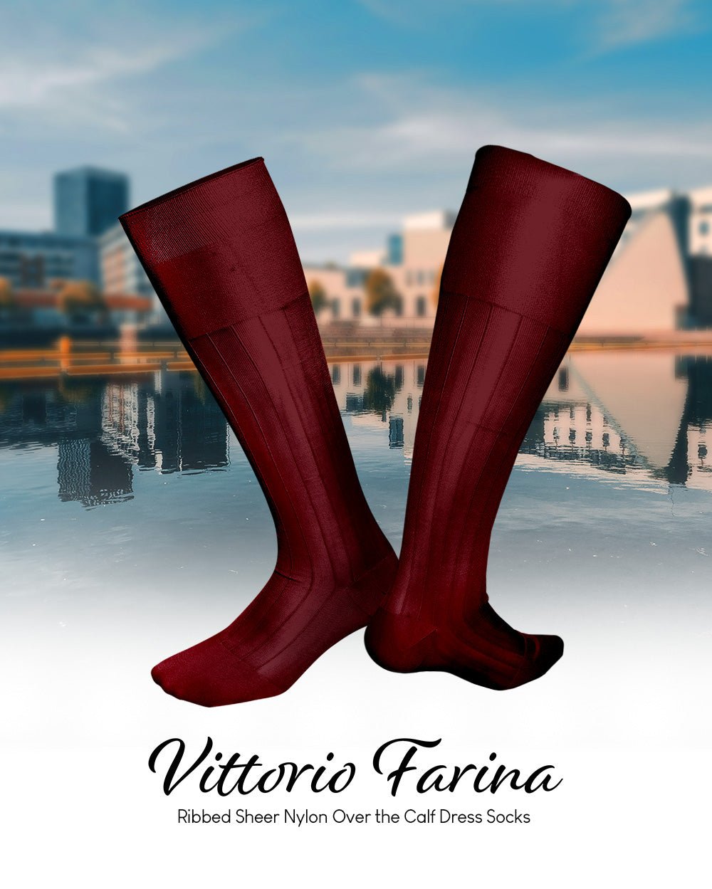 Vittorio Farina Men's Ribbed Shear Nylon Over The Calf Dress Socks - o - c - burgundy - 3 - Classy Cufflinks