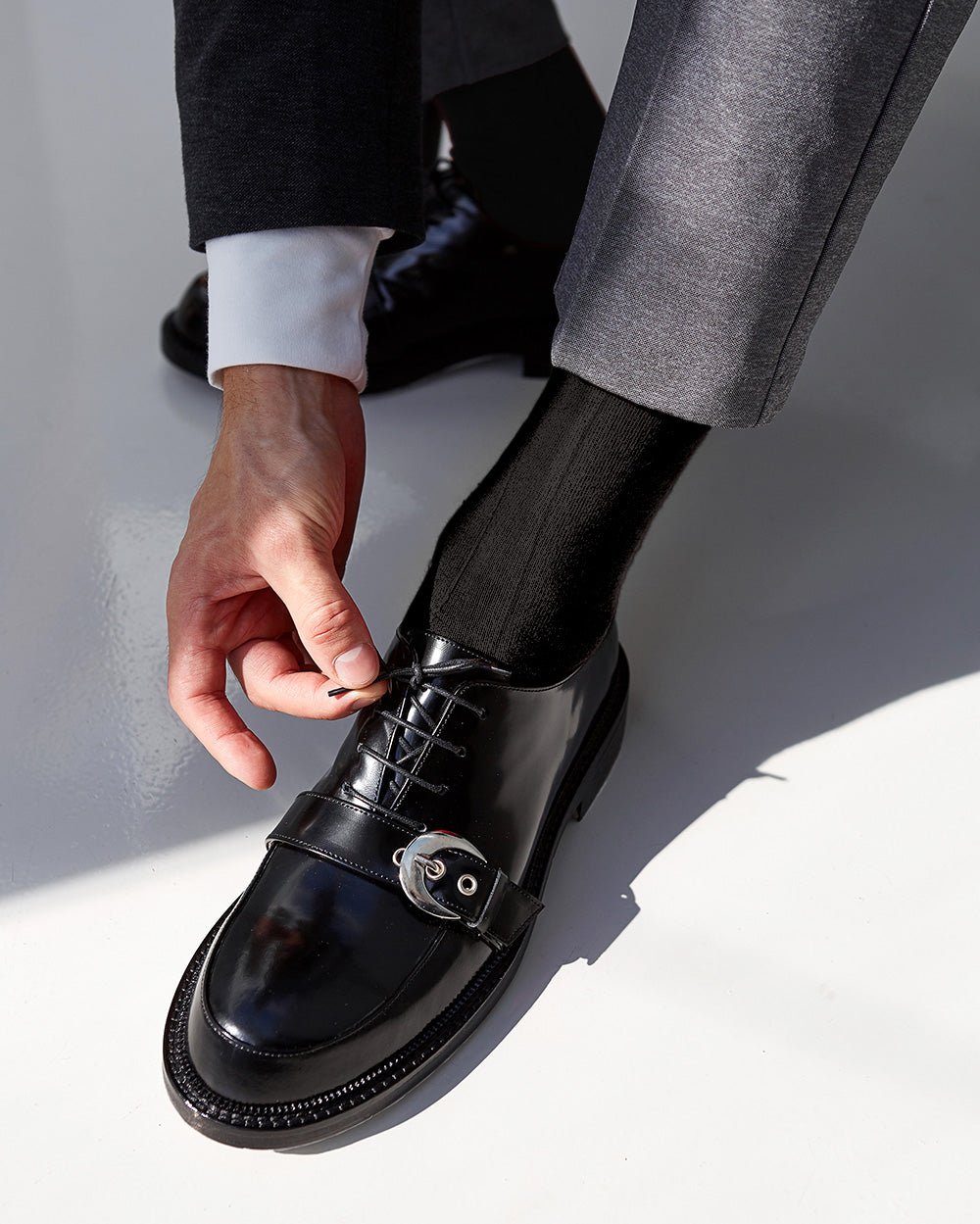 Vittorio Farina Men's Ribbed Shear Nylon Over The Calf Dress Socks - o - c - charcoal - 3 - Classy Cufflinks