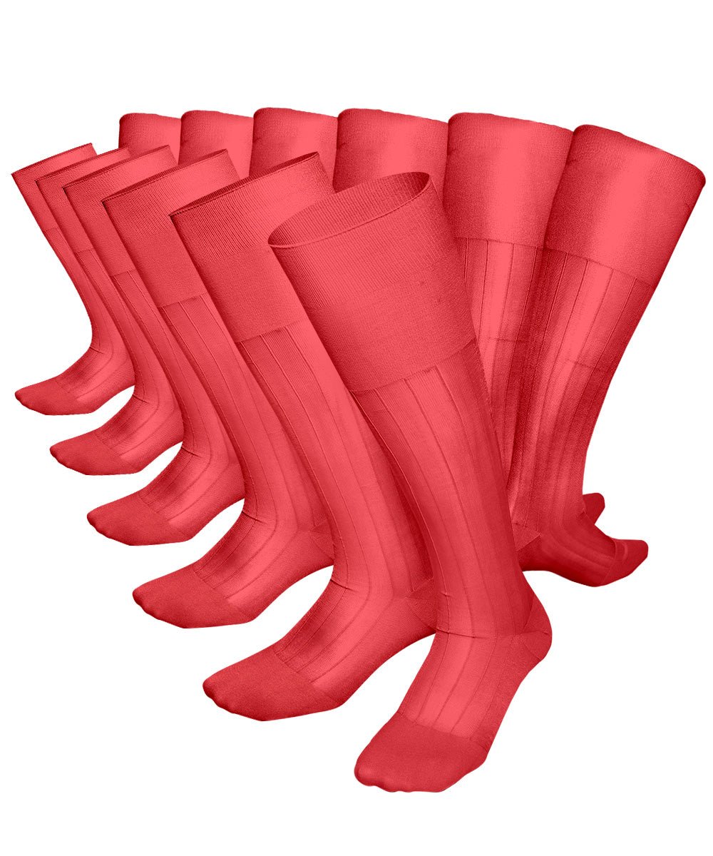 Vittorio Farina Men's Ribbed Shear Nylon Over The Calf Dress Socks - o - c - coral - 3 - Classy Cufflinks