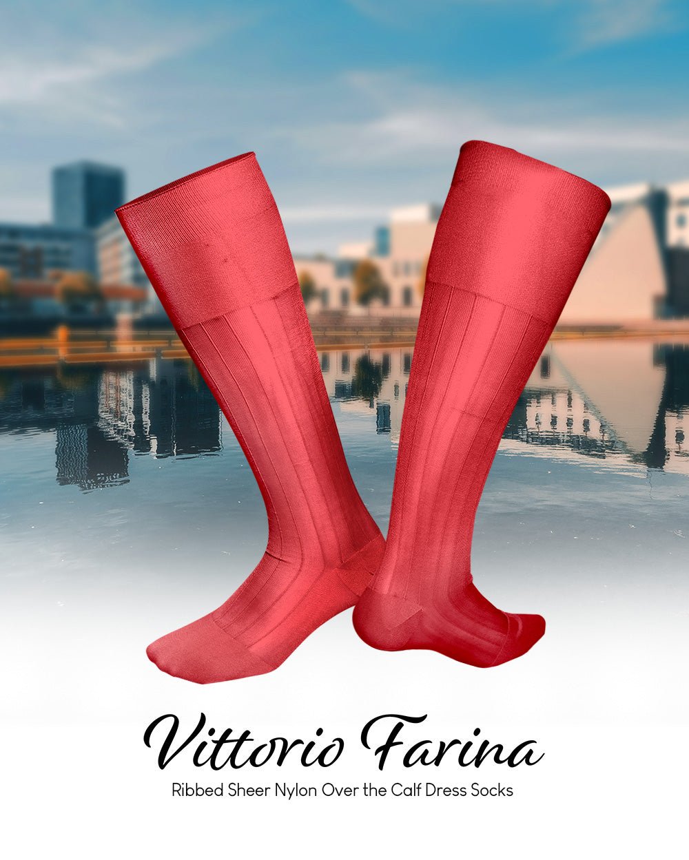 Vittorio Farina Men's Ribbed Shear Nylon Over The Calf Dress Socks - o - c - coral - 3 - Classy Cufflinks