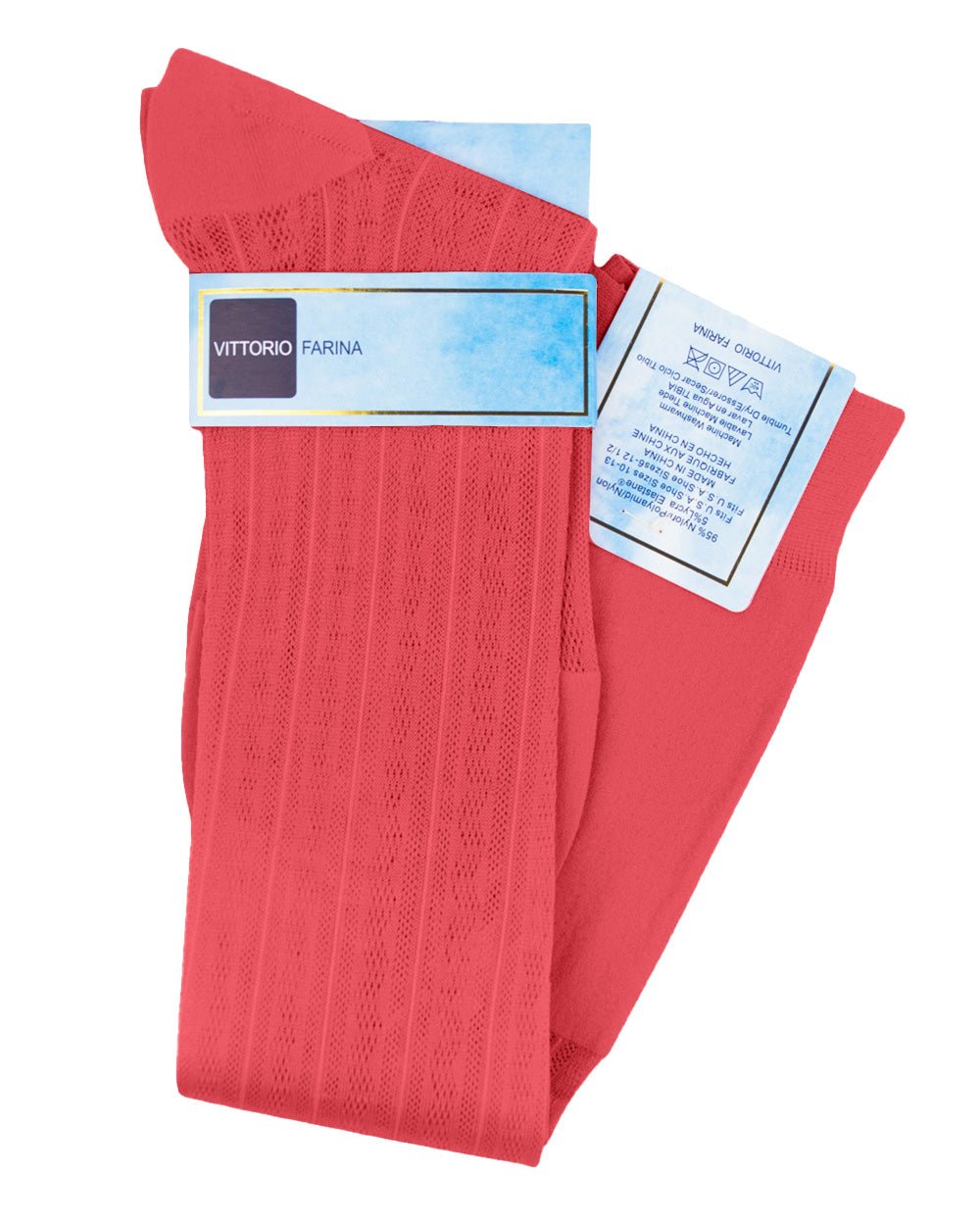 Vittorio Farina Men's Ribbed Shear Nylon Over The Calf Dress Socks - o - c - coral - 3 - Classy Cufflinks