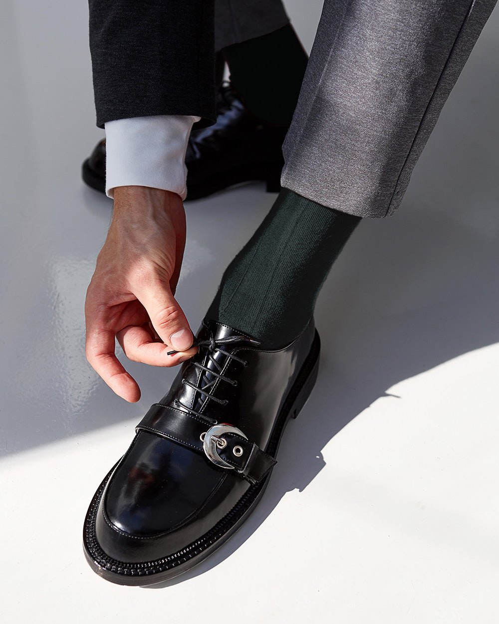 Vittorio Farina Men's Ribbed Shear Nylon Over The Calf Dress Socks - o - c - hunter - 3 - Classy Cufflinks