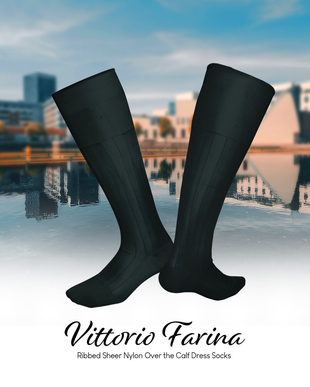 Vittorio Farina Men's Ribbed Shear Nylon Over The Calf Dress Socks - o - c - hunter - 3 - Classy Cufflinks