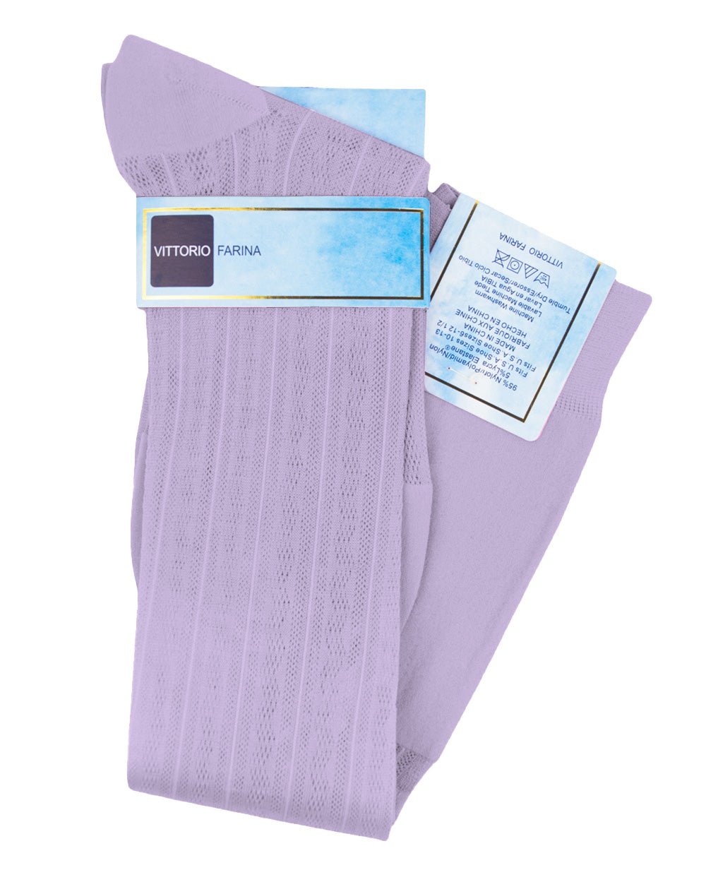 Vittorio Farina Men's Ribbed Shear Nylon Over The Calf Dress Socks - o - c - ivory - 12 - Classy Cufflinks