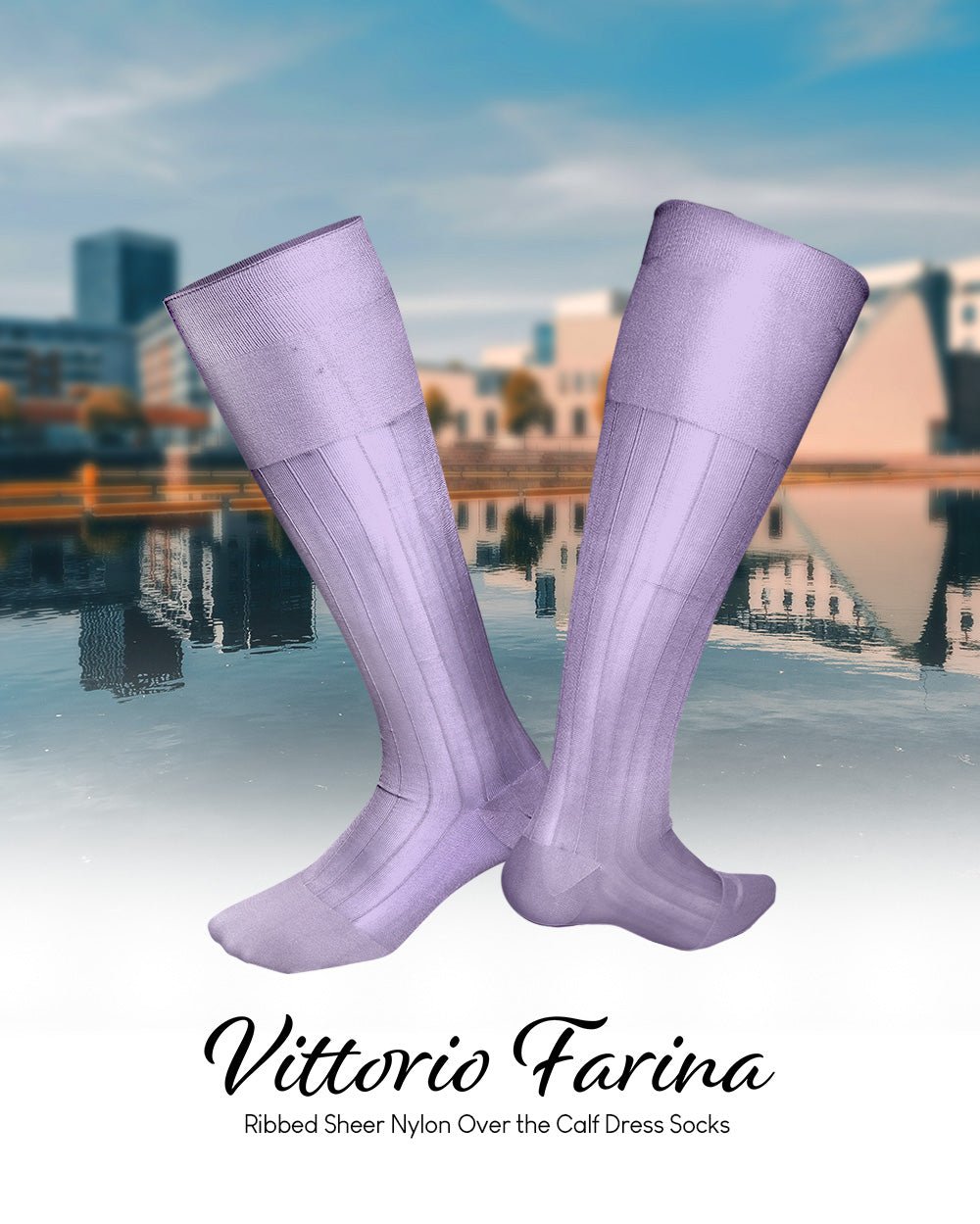 Vittorio Farina Men's Ribbed Shear Nylon Over The Calf Dress Socks - o - c - ivory - 3 - Classy Cufflinks