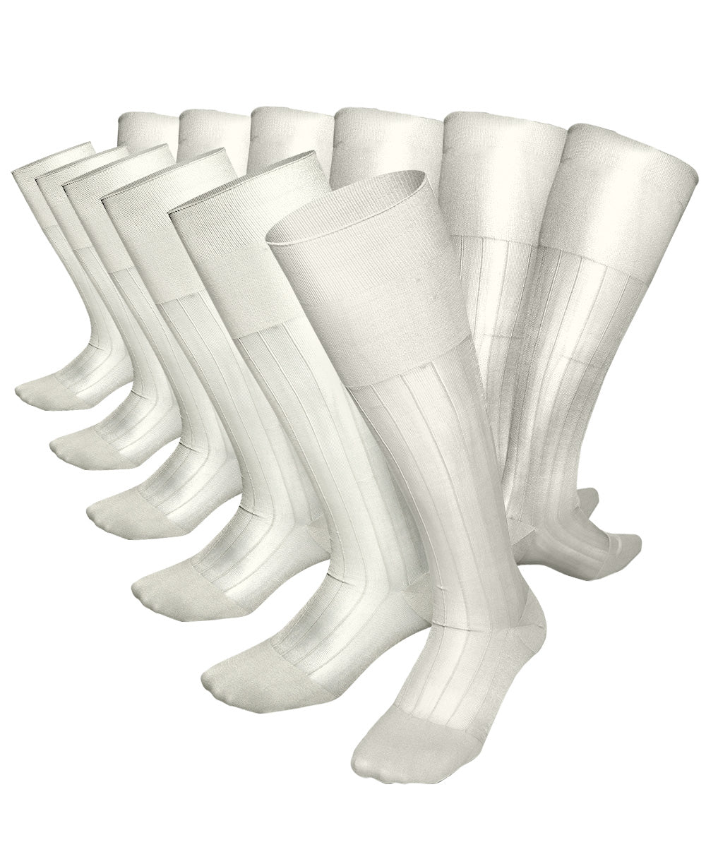 Vittorio Farina Men's Ribbed Shear Nylon Over The Calf Dress Socks - o - c - ivory - 3 - Classy Cufflinks