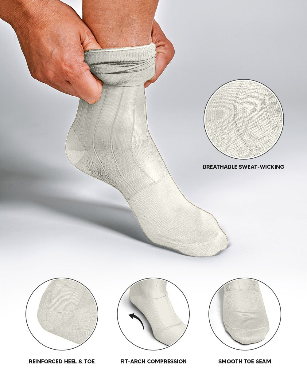 Vittorio Farina Men's Ribbed Shear Nylon Over The Calf Dress Socks - o - c - ivory - 3 - Classy Cufflinks